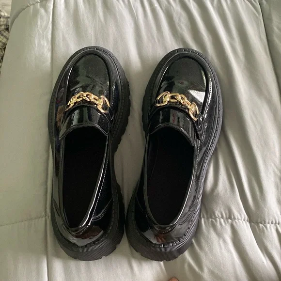 shiny black faux leather loafers - Picture 1 of 6